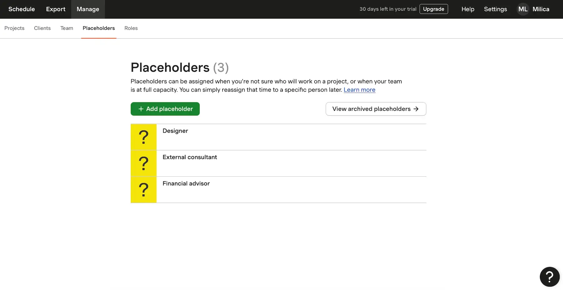 Placeholders in Forecast