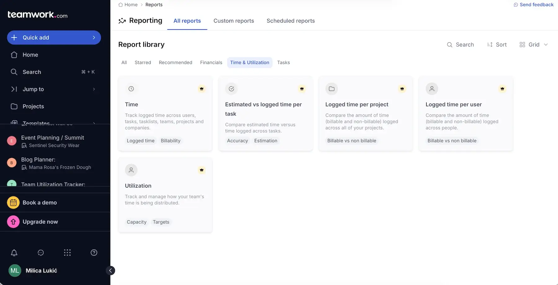 Report library in Teamwork.com