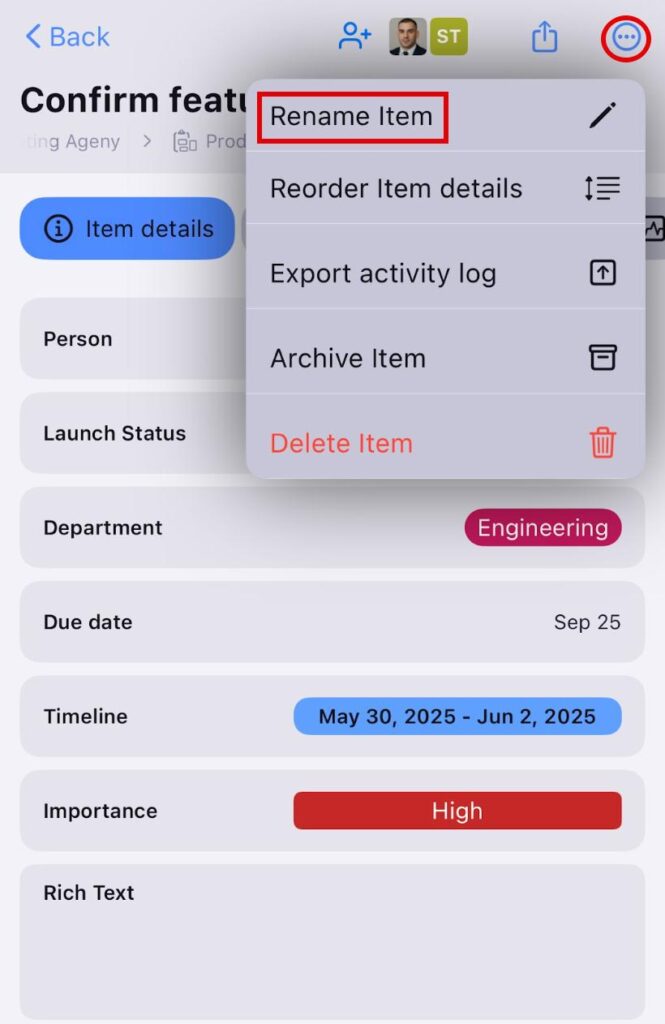 Manage Item - Plaky Help