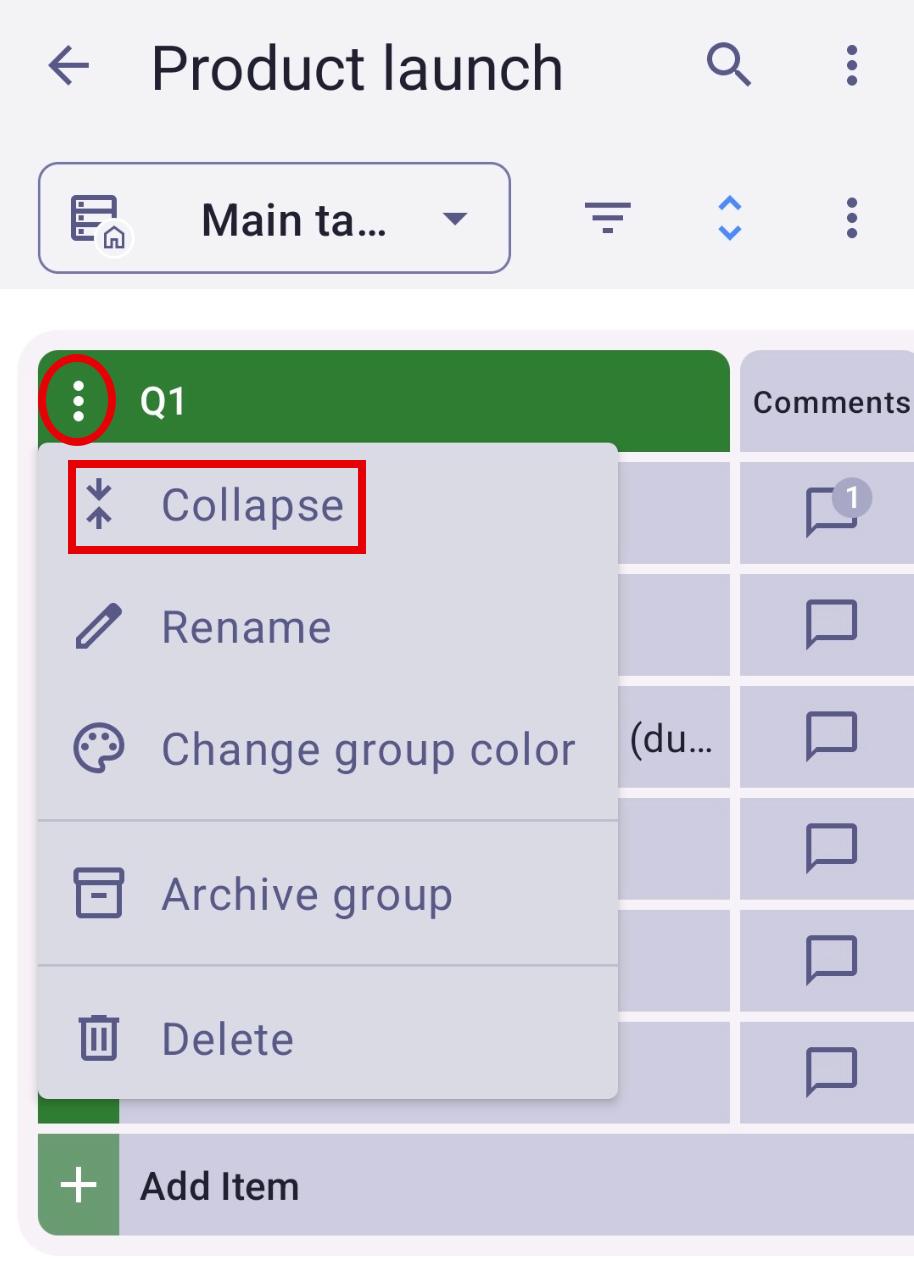 collapse expand group
