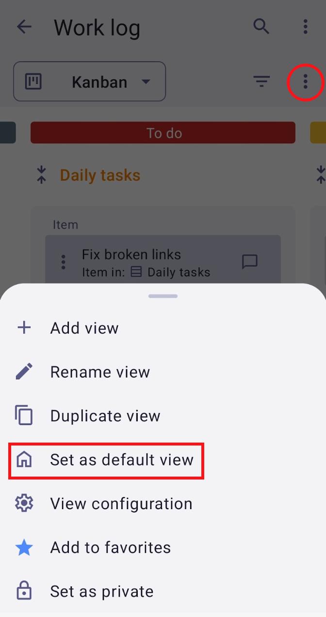 set as default view on android
