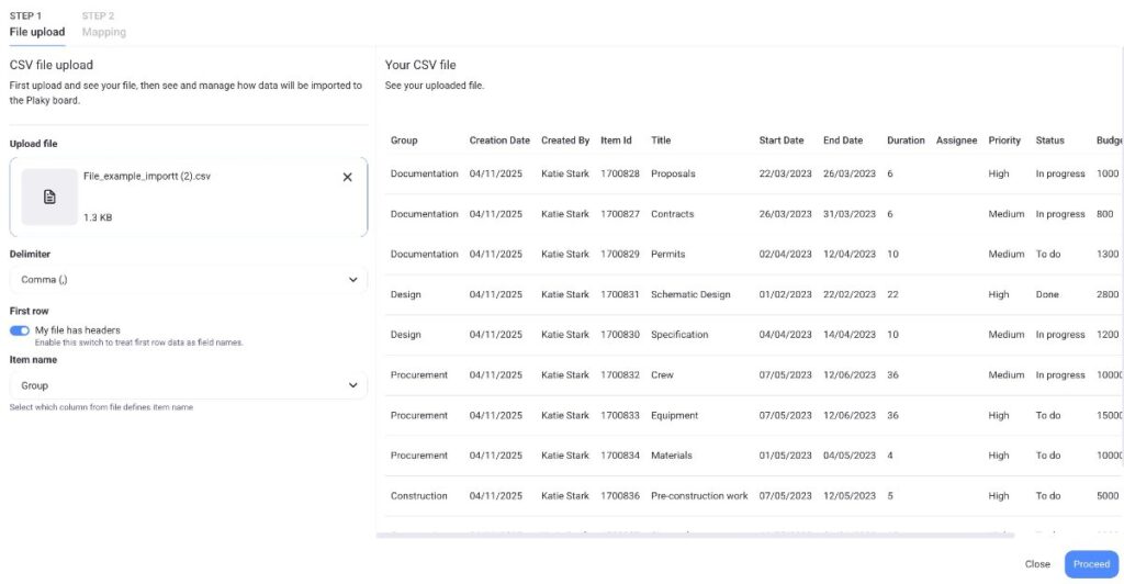Import CSV to a Board - Plaky Help