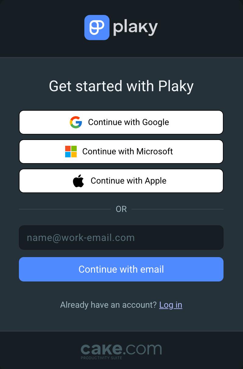 sign up to Plaky