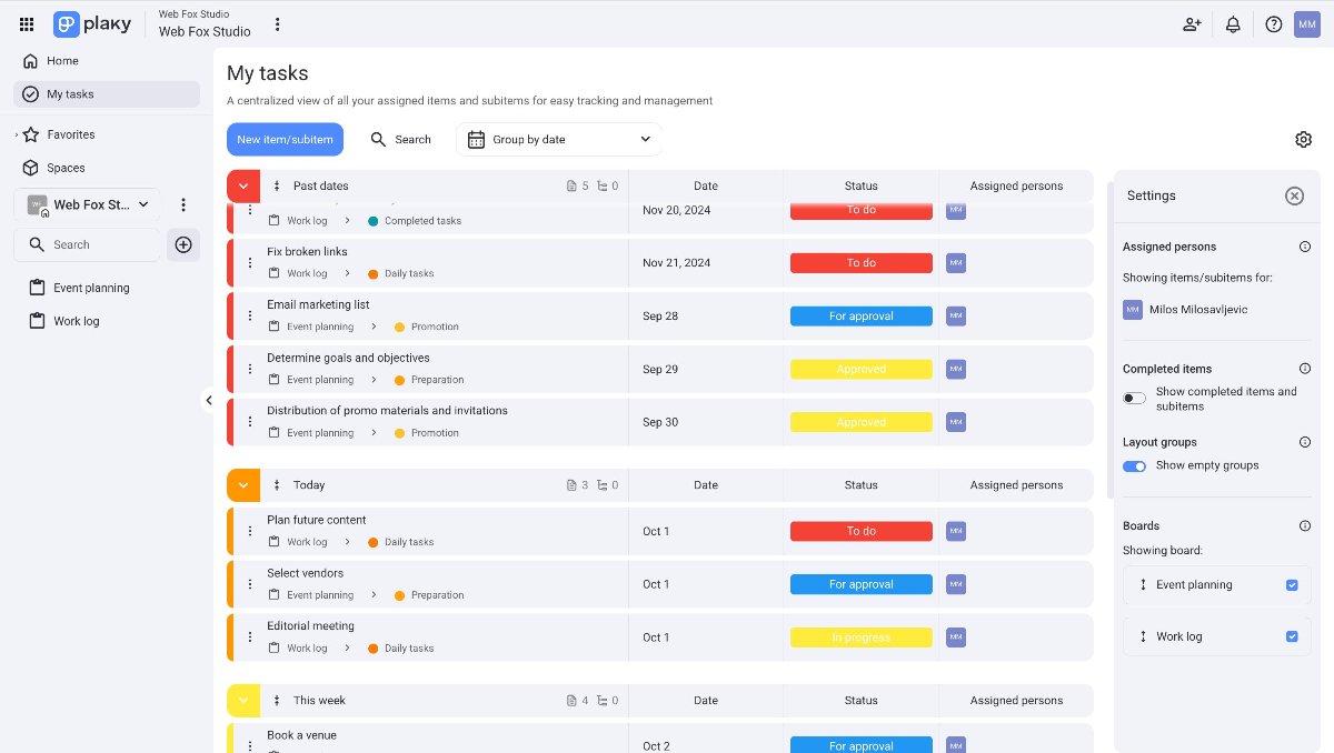 My Tasks - Plaky Help