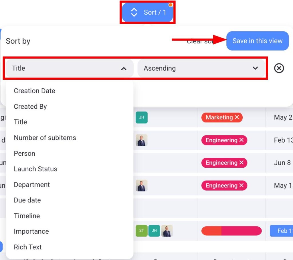 Sort By View Table View - Plaky Help