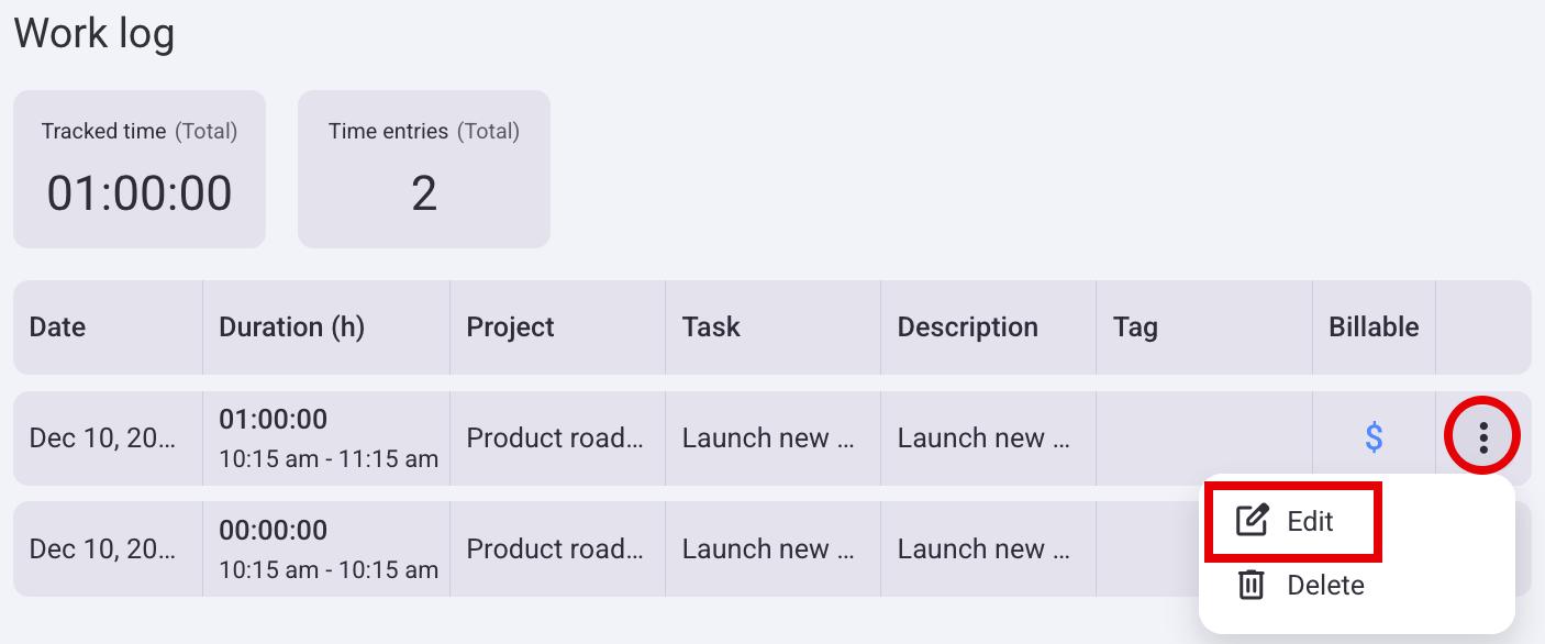 edit time entry