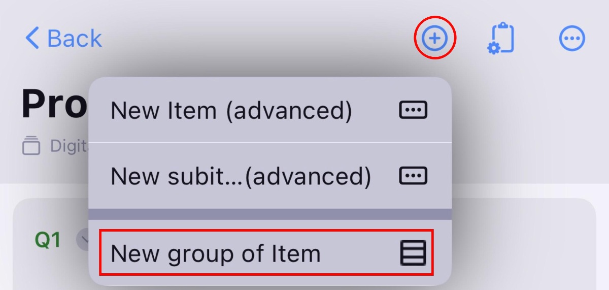 add new item group ios
