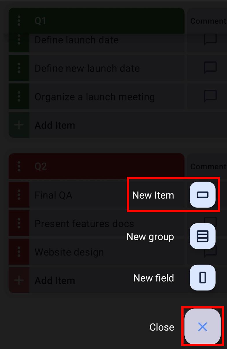 add new item on android