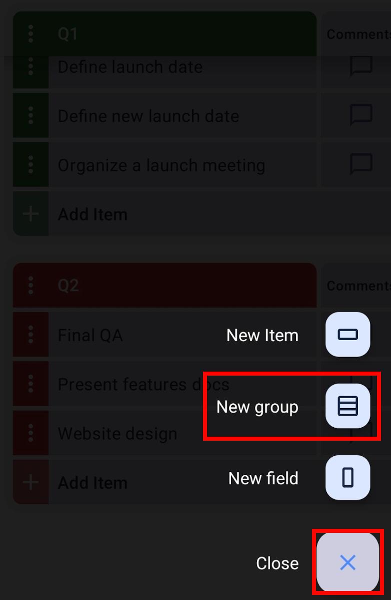 create new item group android