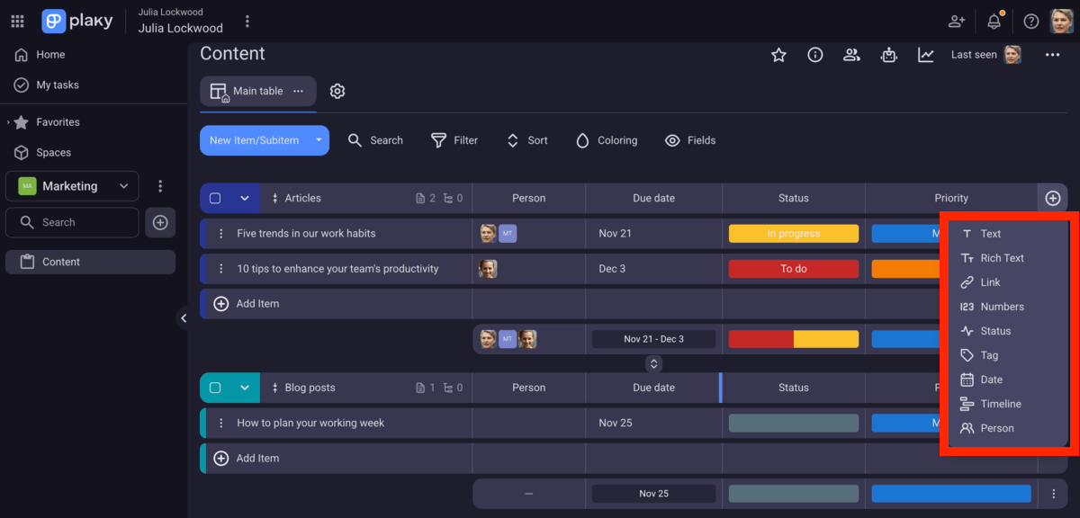 Adding custom fields in Plaky