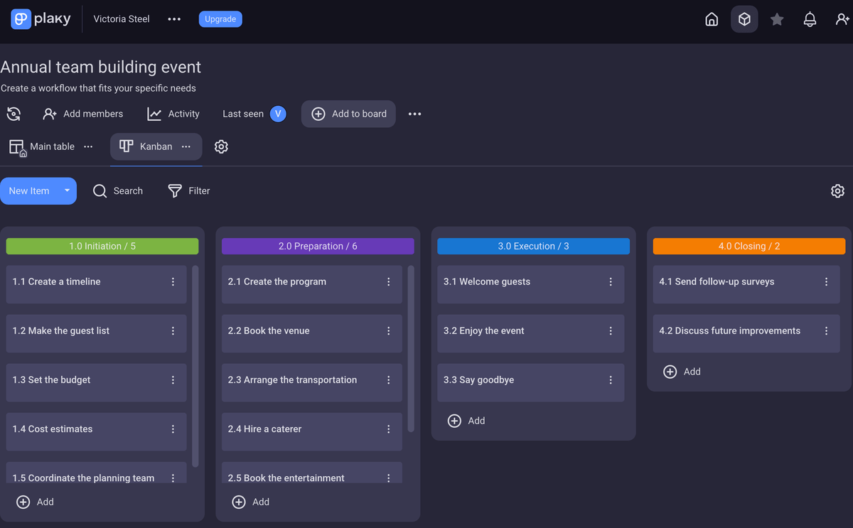 Work breakdown structure example in Plaky