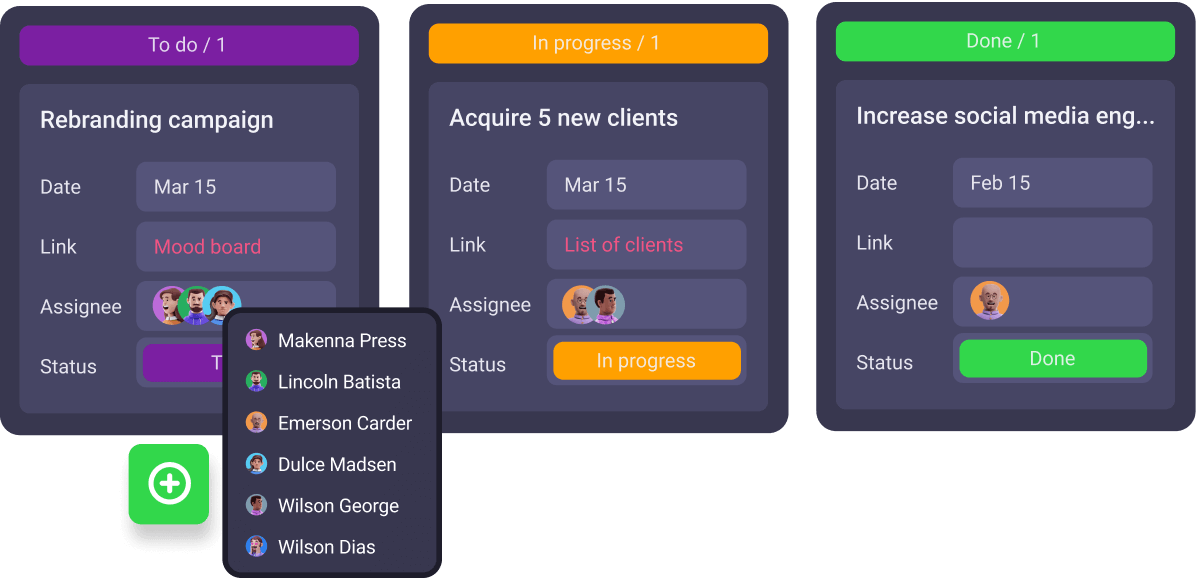 Assigning team members to their respective tasks in Plaky