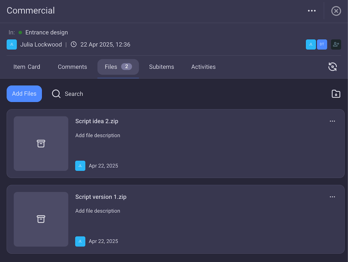 Adding files directly to task cards in Plaky