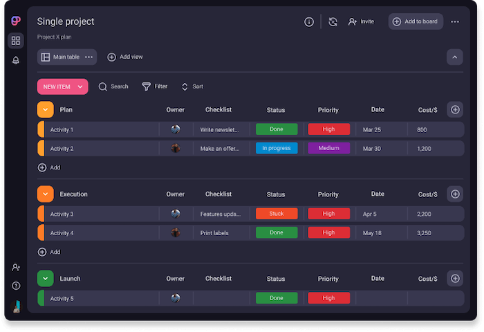 Board example — Plaky project management software