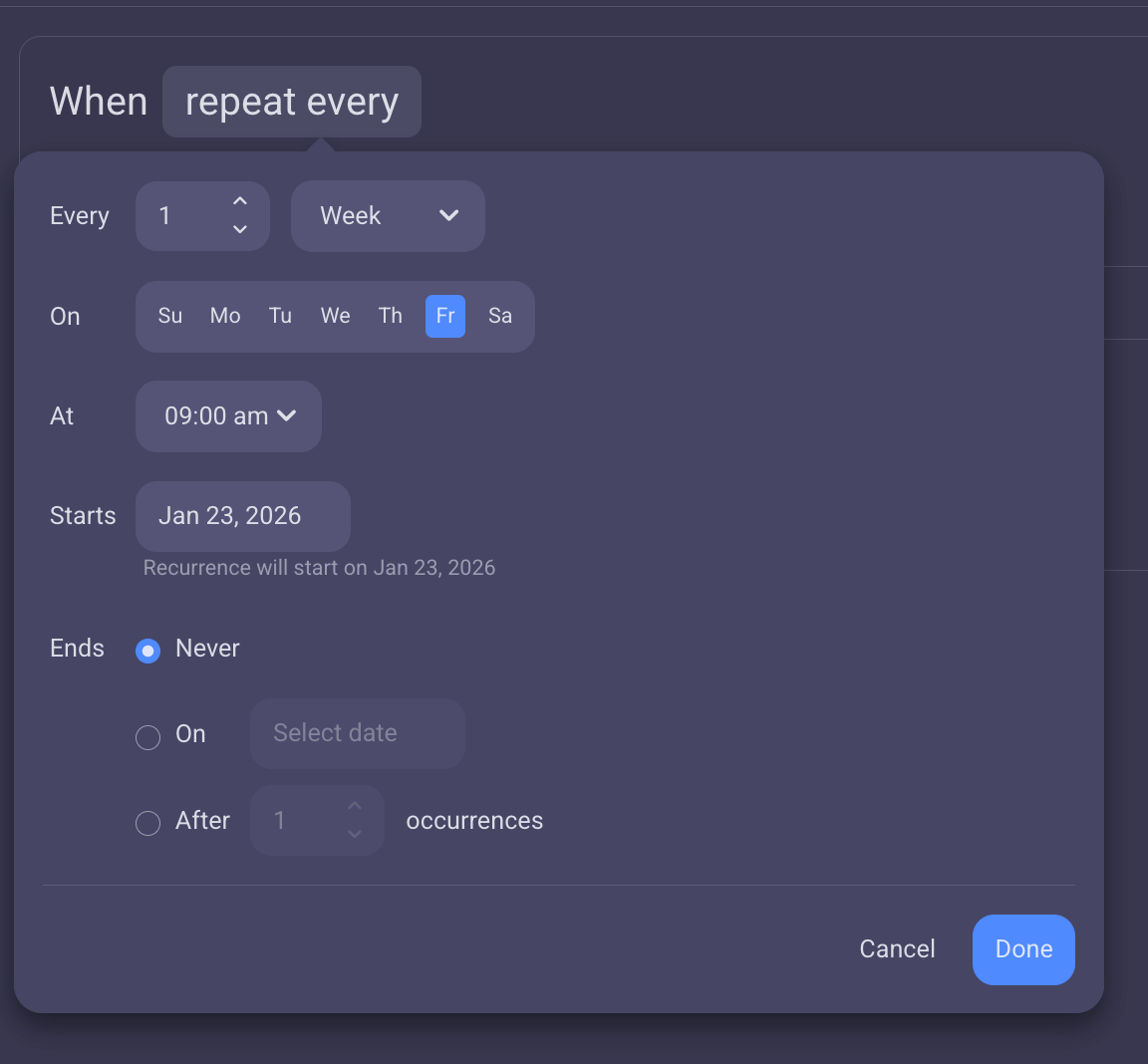 Creating recurring tasks in Plaky