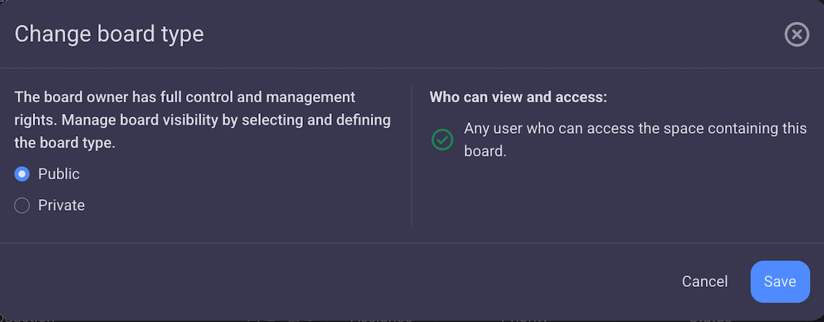 Managing board visibility in Plaky