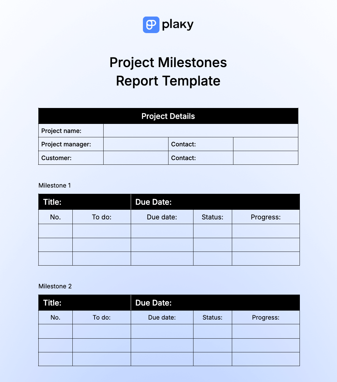 Example of a project milestones report template
