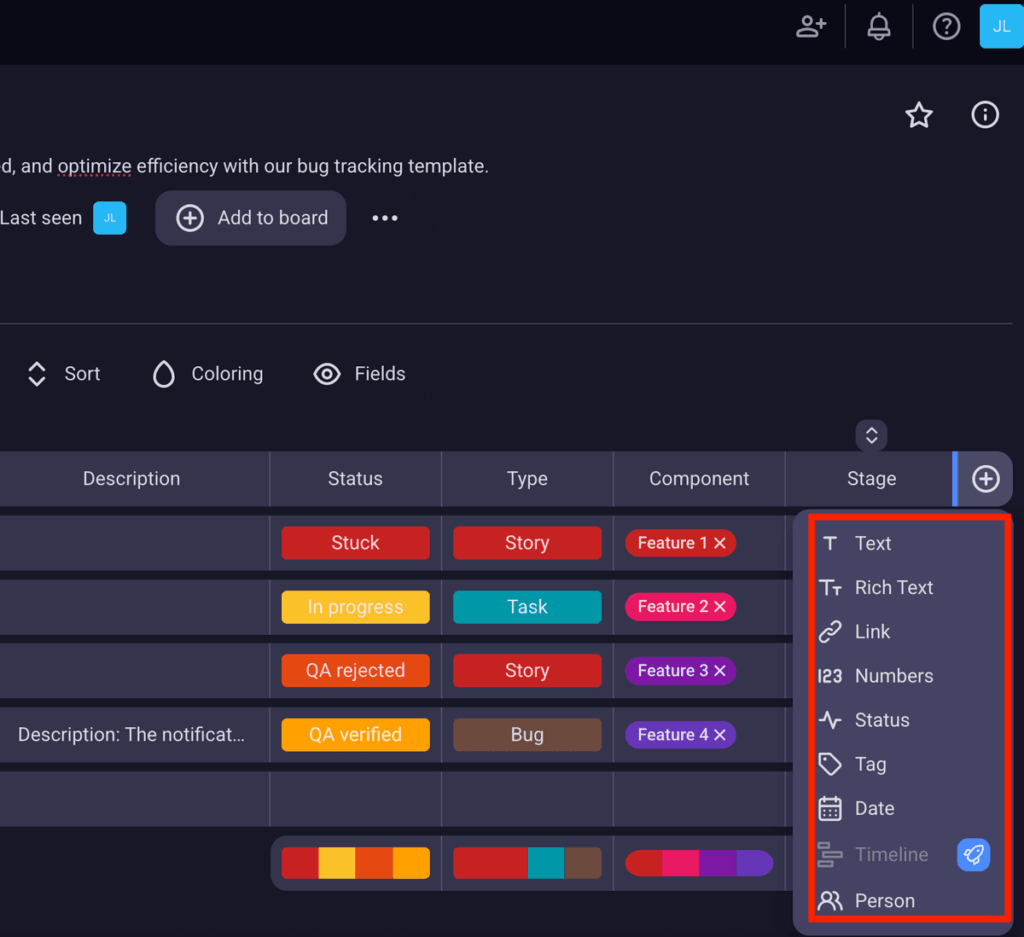 Adding custom fields in Plaky project management software