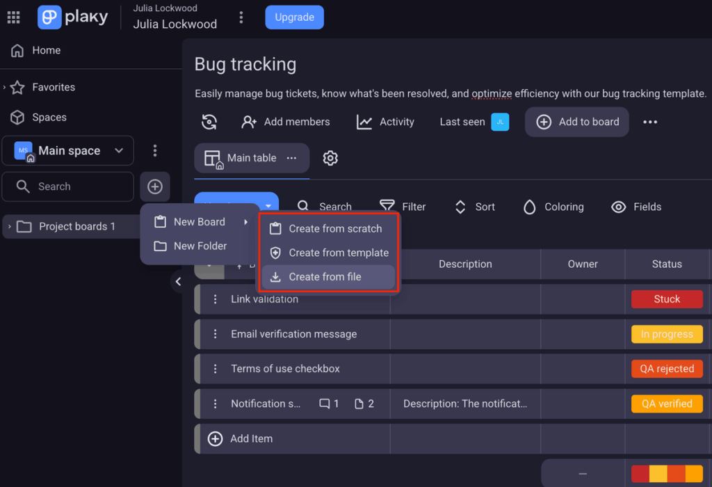 How to create a project board in Plaky project management software