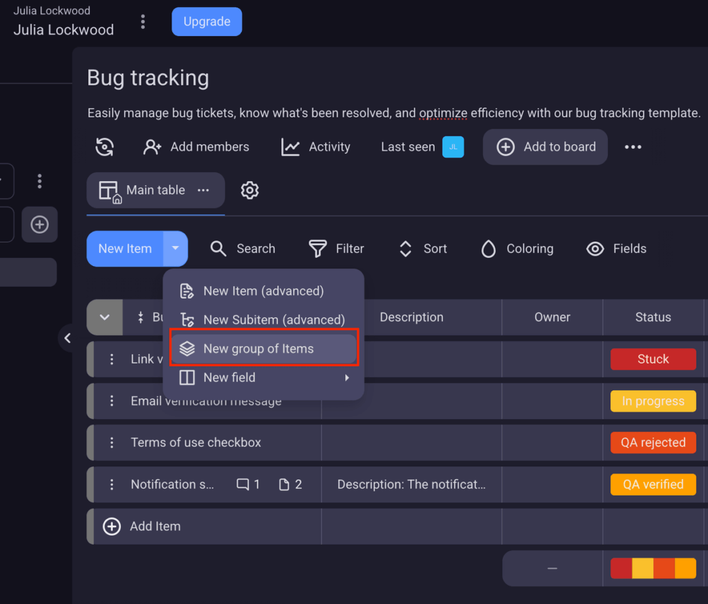 How to create a group of items in Plaky project management software