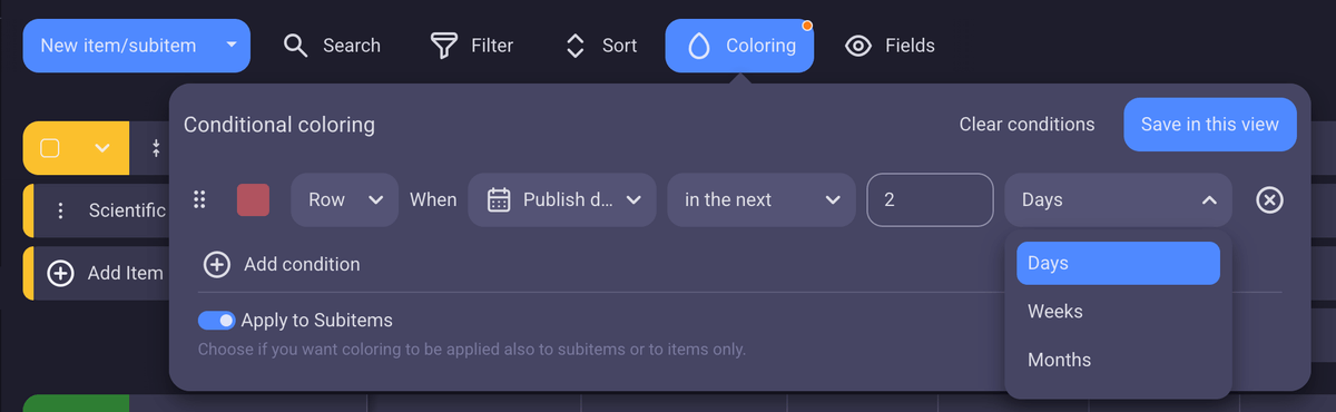 Conditional coloring in Plaky