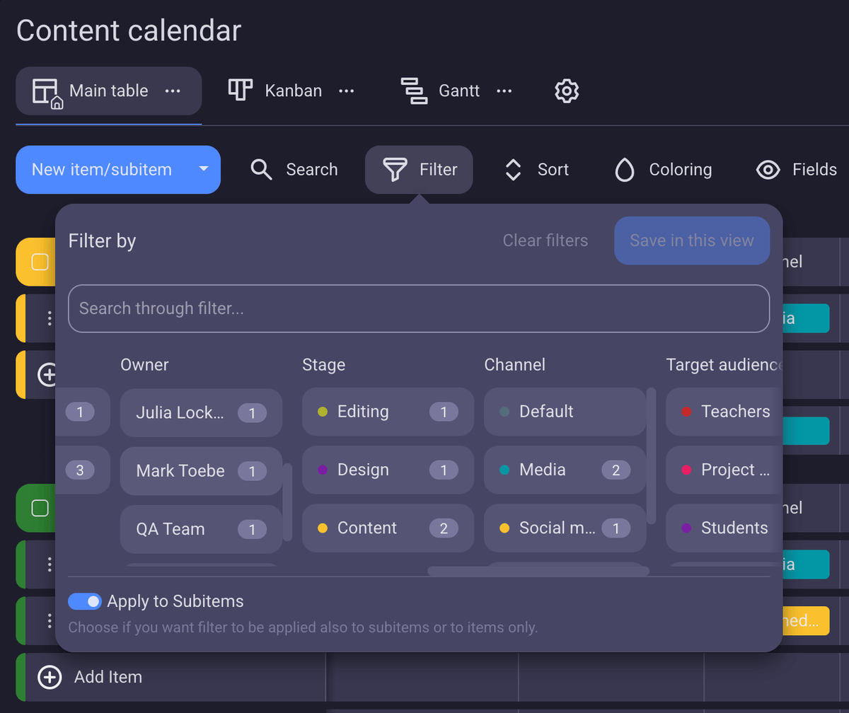Filter option in Plaky