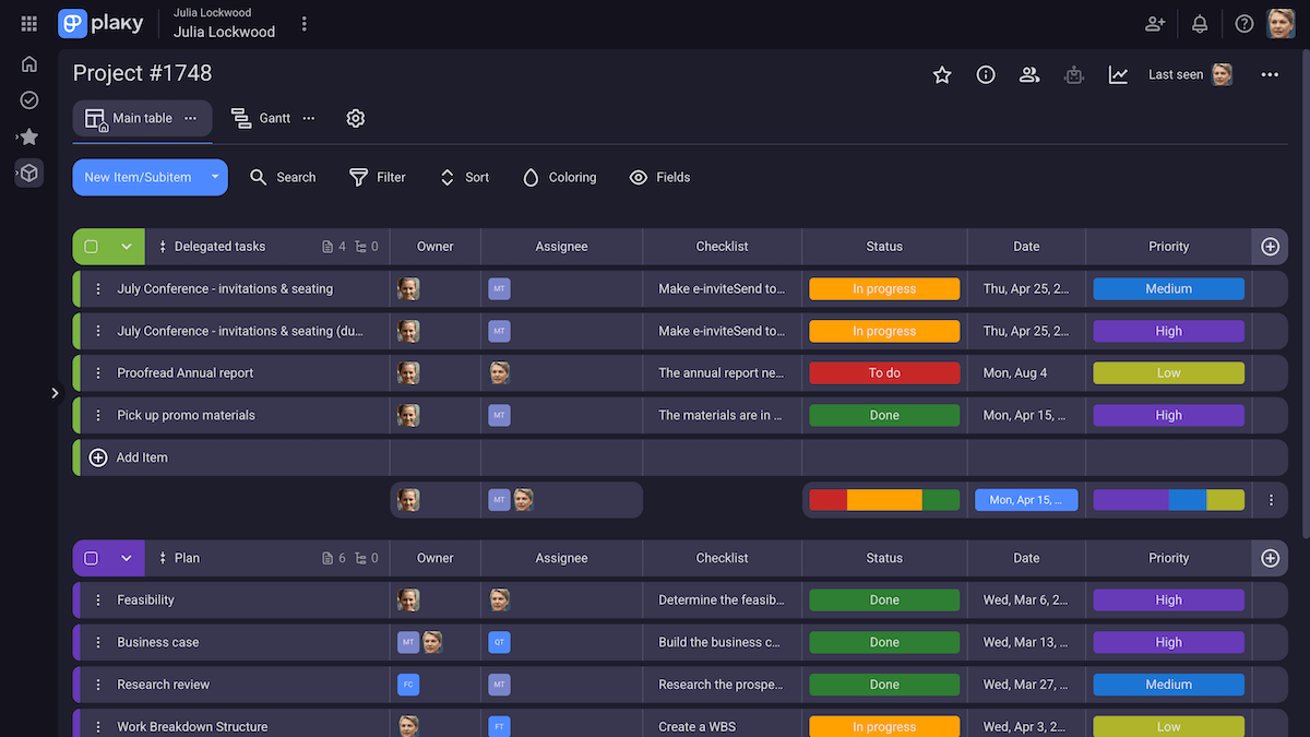 Managing projects in Plaky