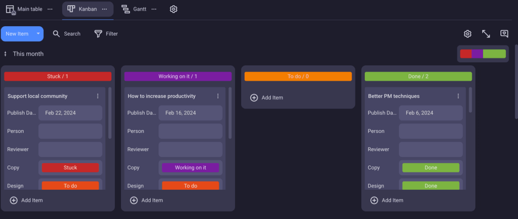 Kanban view in Plaky project management software