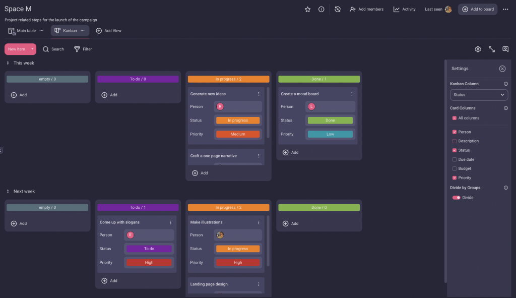 Kanban view in Plaky
