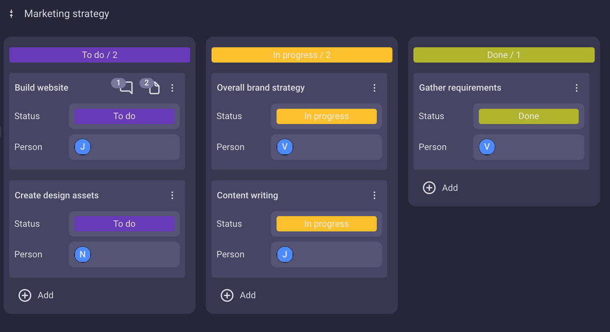 Example of a Kanban board in Plaky