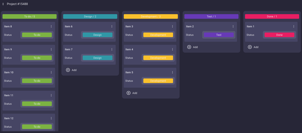 Example of a Scrum board in Plaky