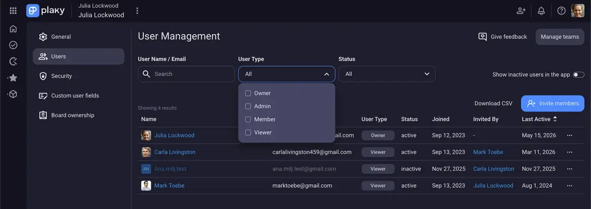 Assign roles in Plaky