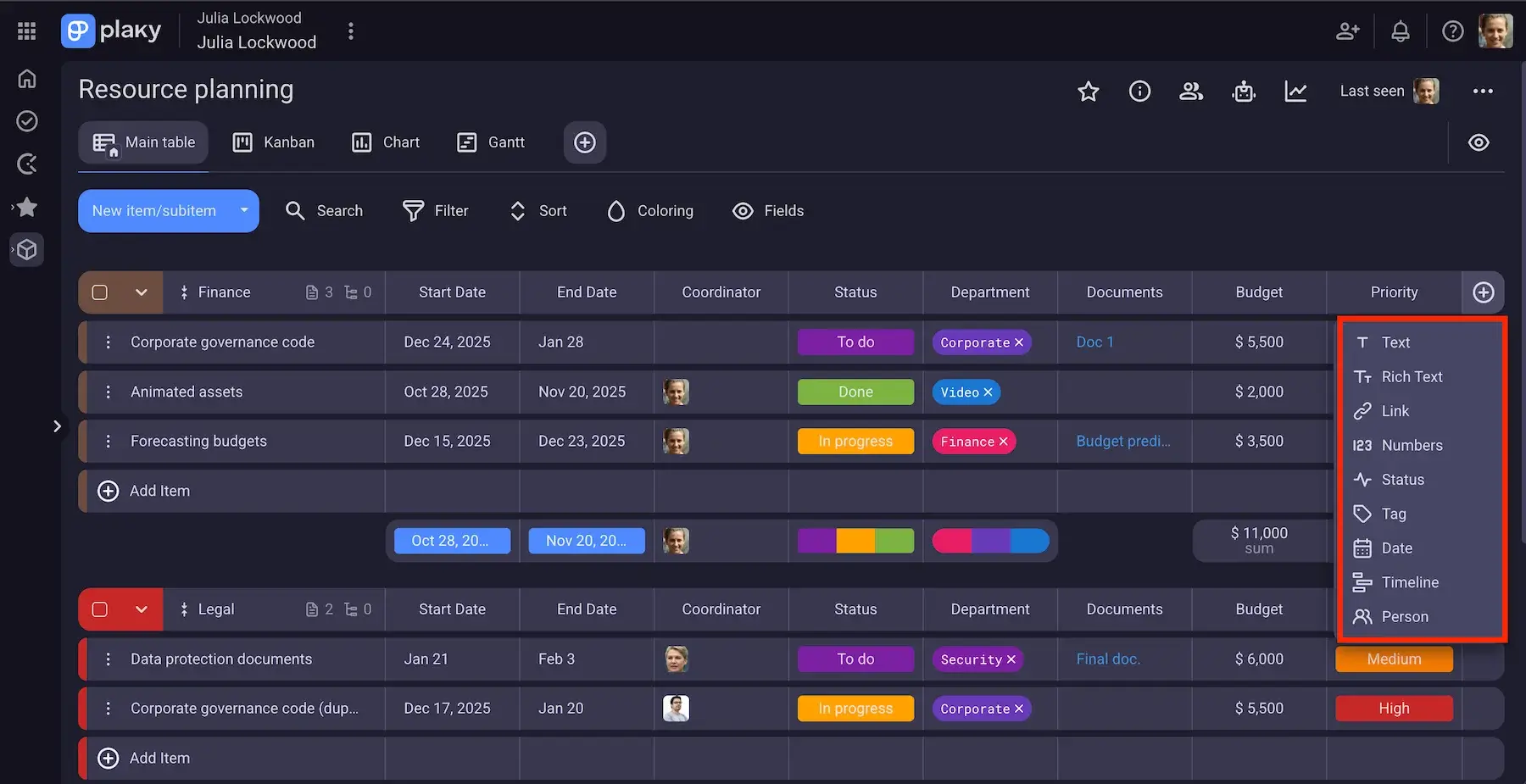 Customizing your project board with fields in Plaky