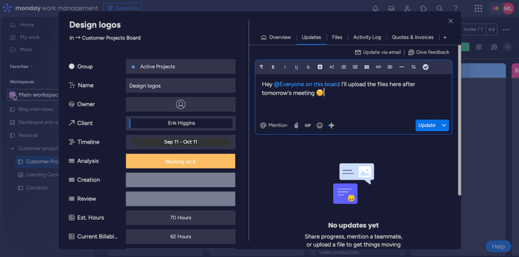 Adding a comment in monday.com