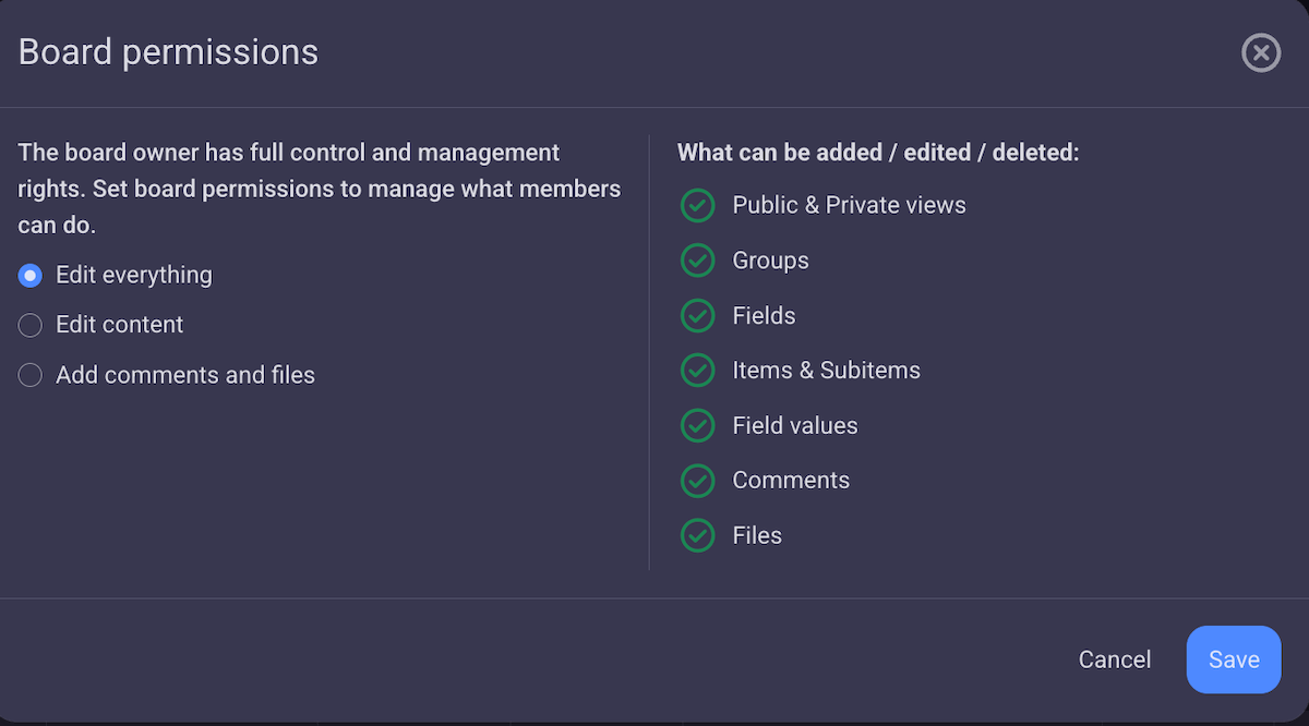 Board permissions in Plaky project management software