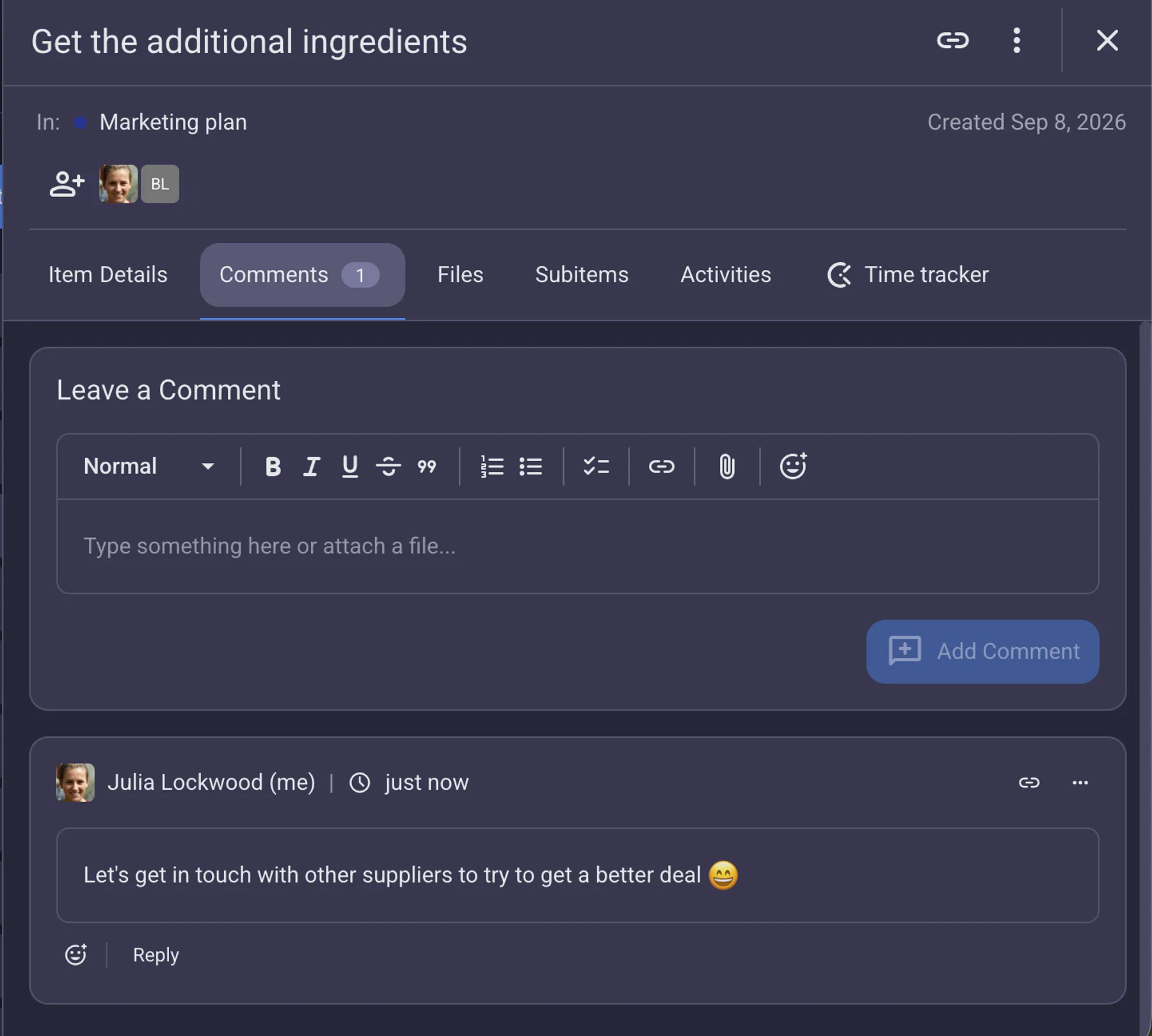 Comments in Plaky for keeping collaboration smooth