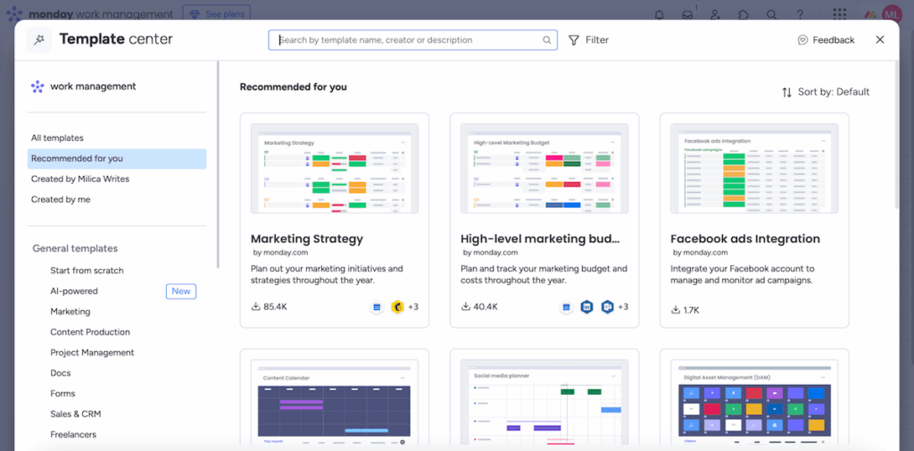 Templates in monday.com