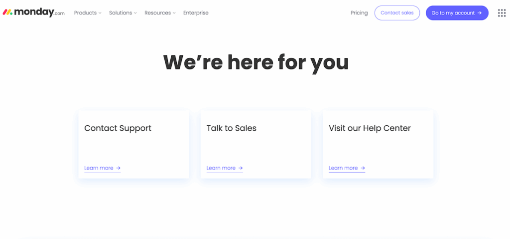 Ways to get help from monday.com (source monday.com)