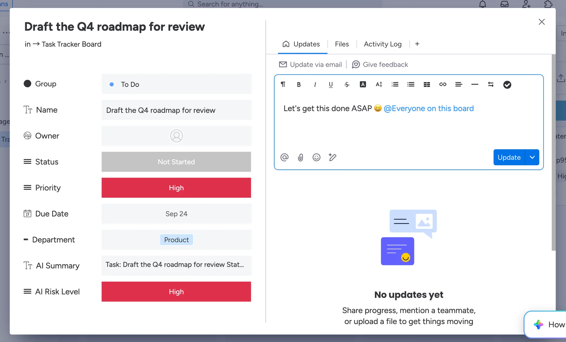 Adding a comment in monday.com
