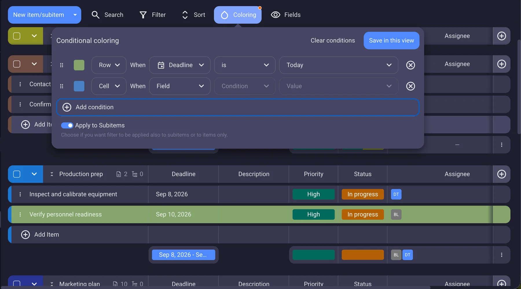 Conditional coloring in Plaky