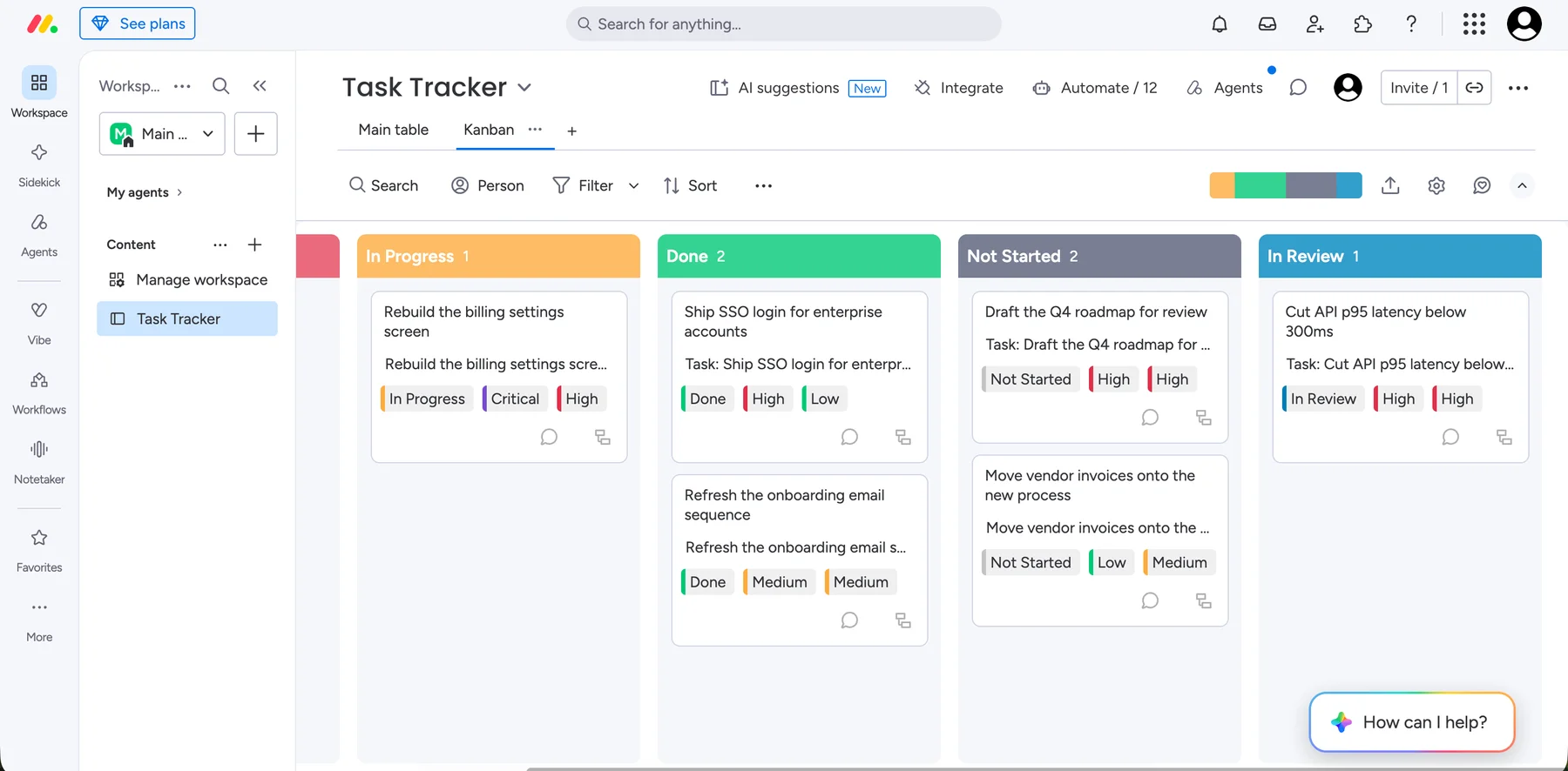 Kanban view in monday.com