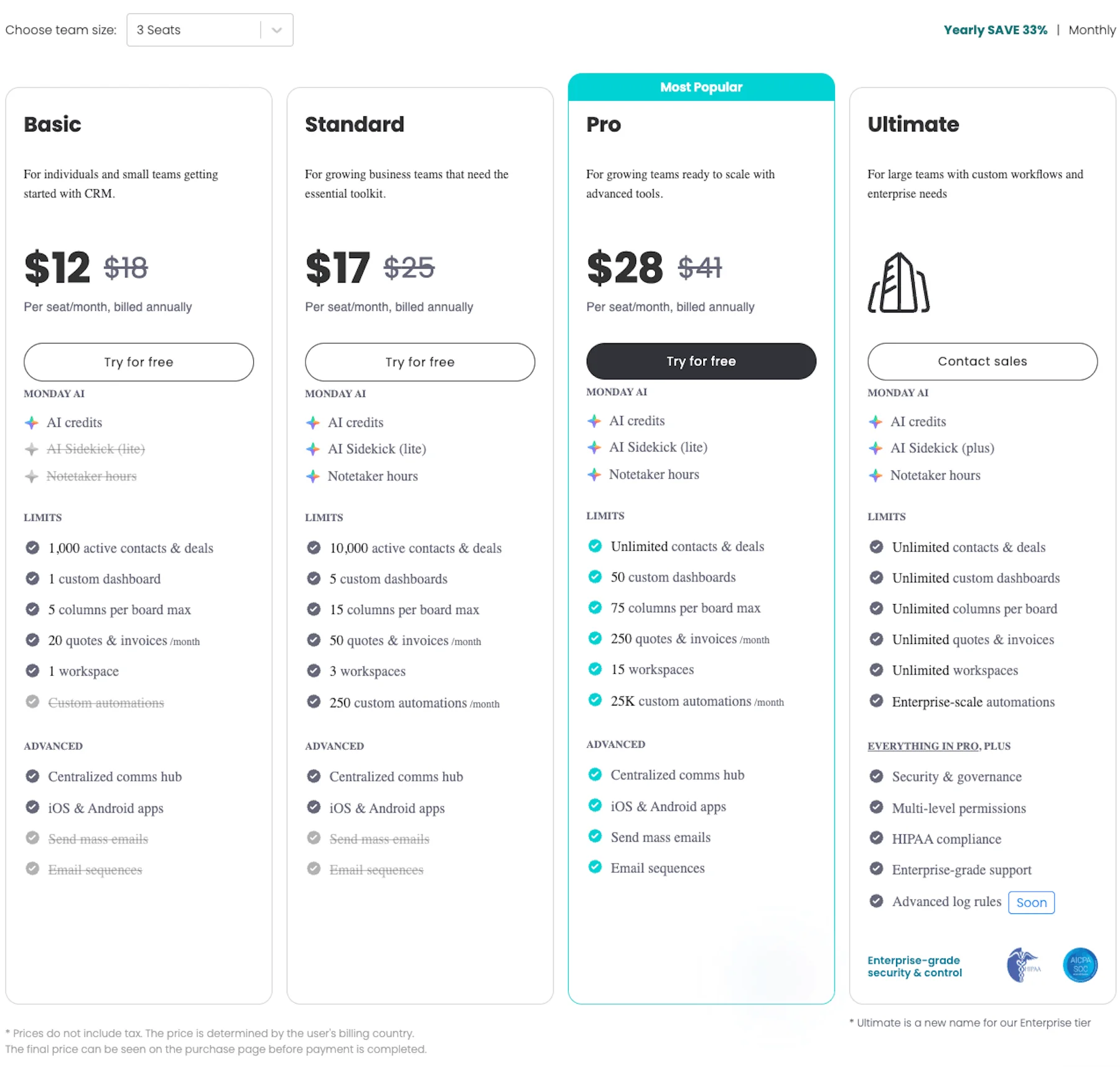 monday CRM pricing plans
