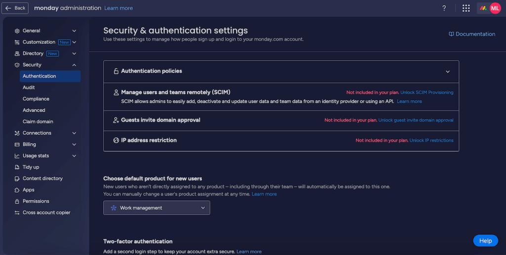 monday administration page
