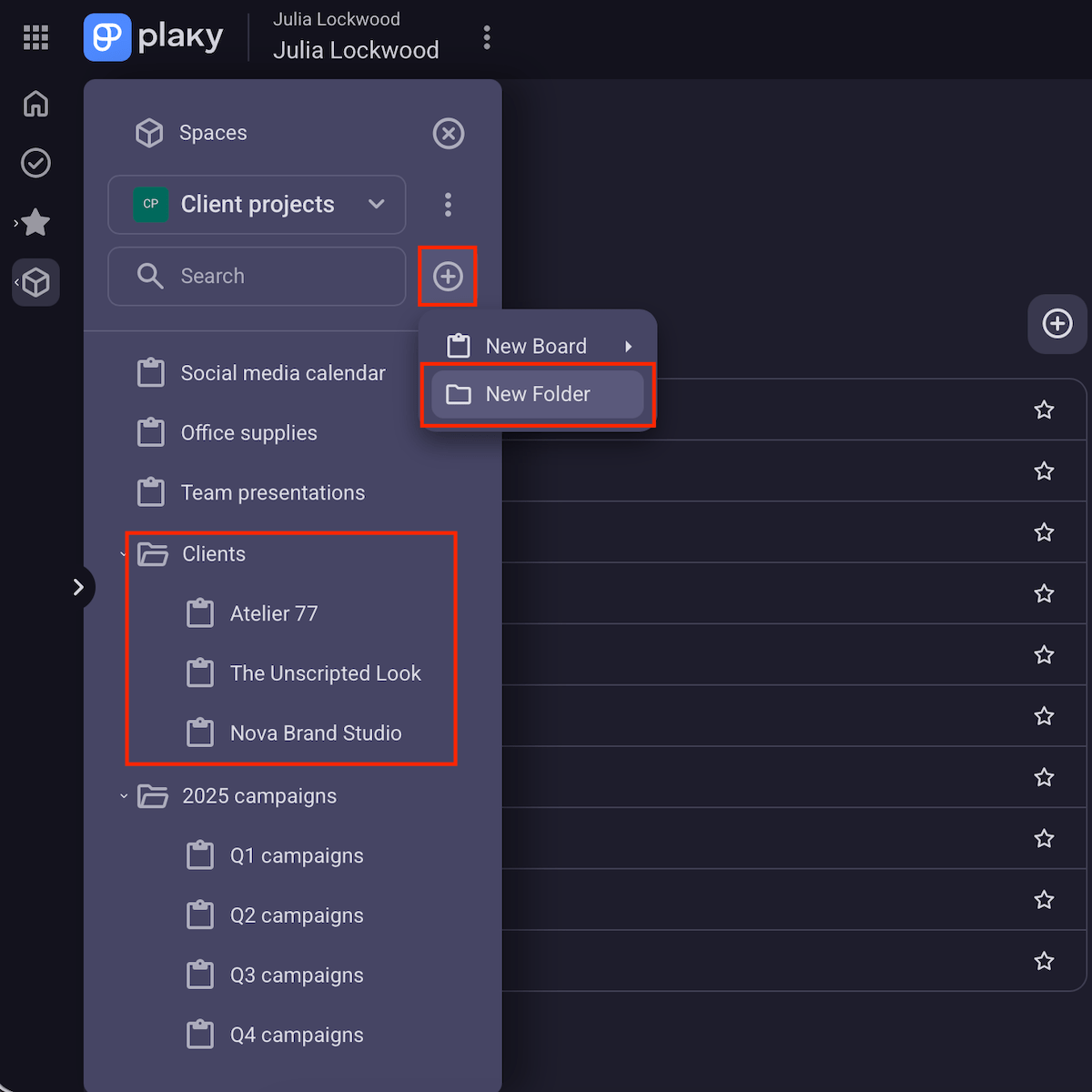 Making a new folder in Plaky