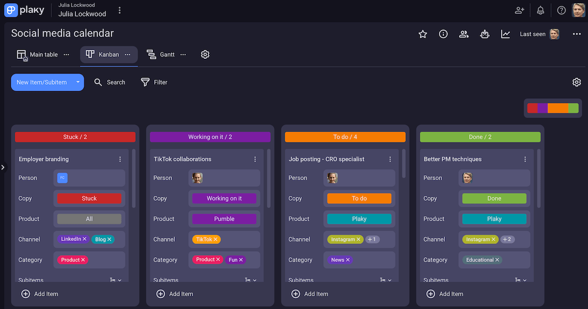 Kanban view in Plaky