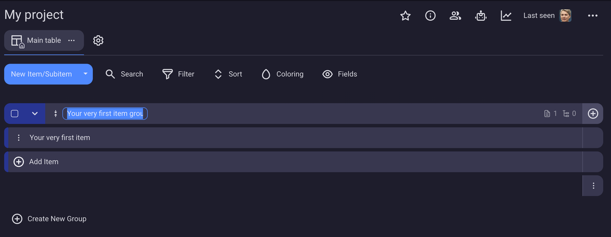 Creating new items and item groups in Plaky