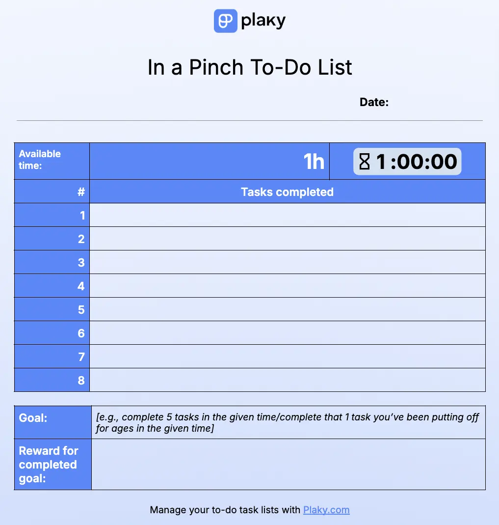 In a pinch to-do list