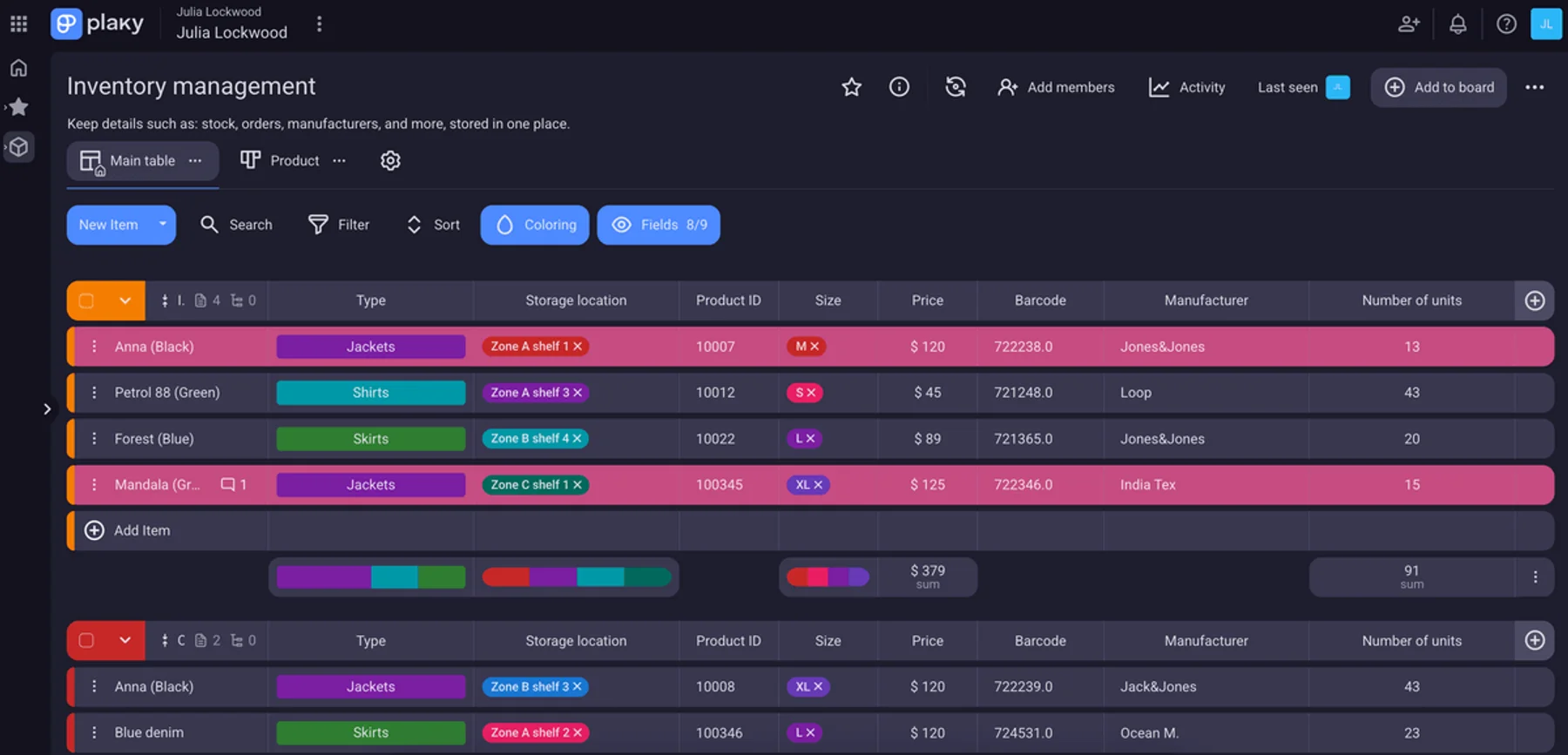 Plaky’s inventory management template