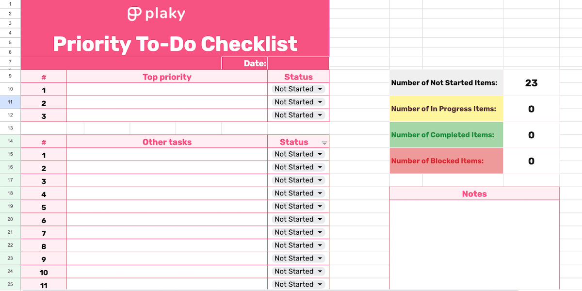 Priority to-do checklist template