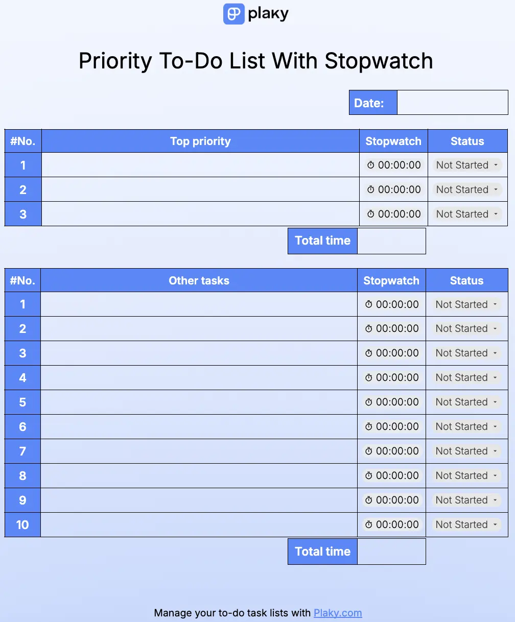 Priority to-do list with a stopwatch